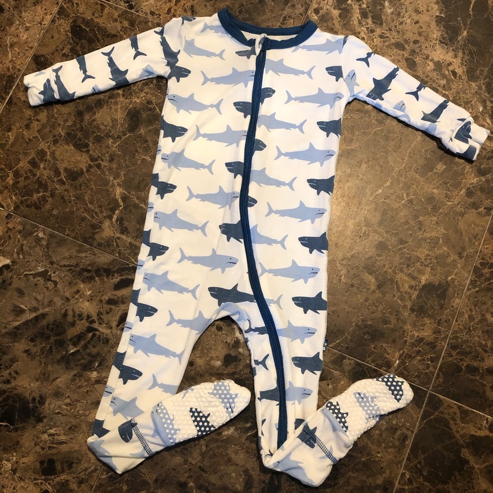 Kicker pants shark zipper footie pajamas